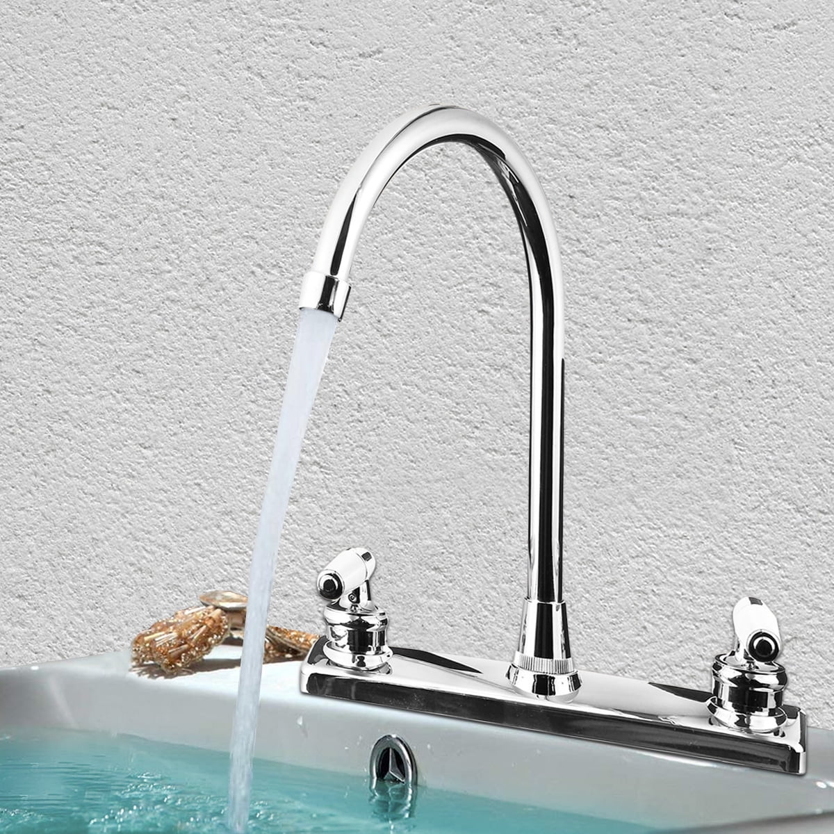 Double Handles RV Mobile Home Kitchen Sink Faucet Stainless Steel US 