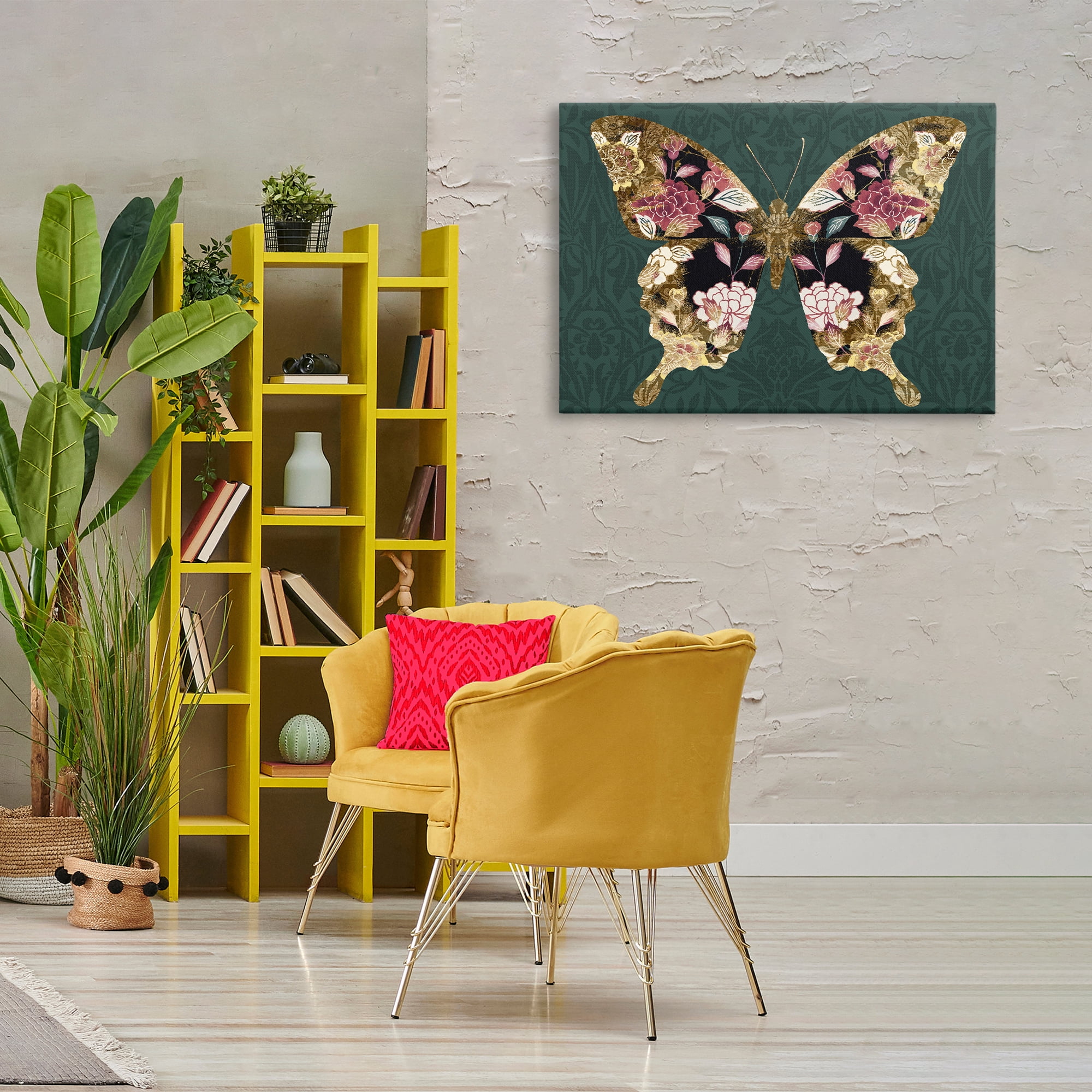 Stupell Industries Rococo Butterfly Pattern Animals Painting Wrapped Canvas Art Print Wall Art, 36 x 24