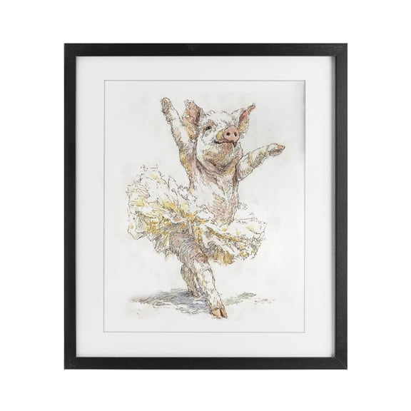 Ballet Pig Tutu Black Framed Print Under Glass, design by Ziwei Li