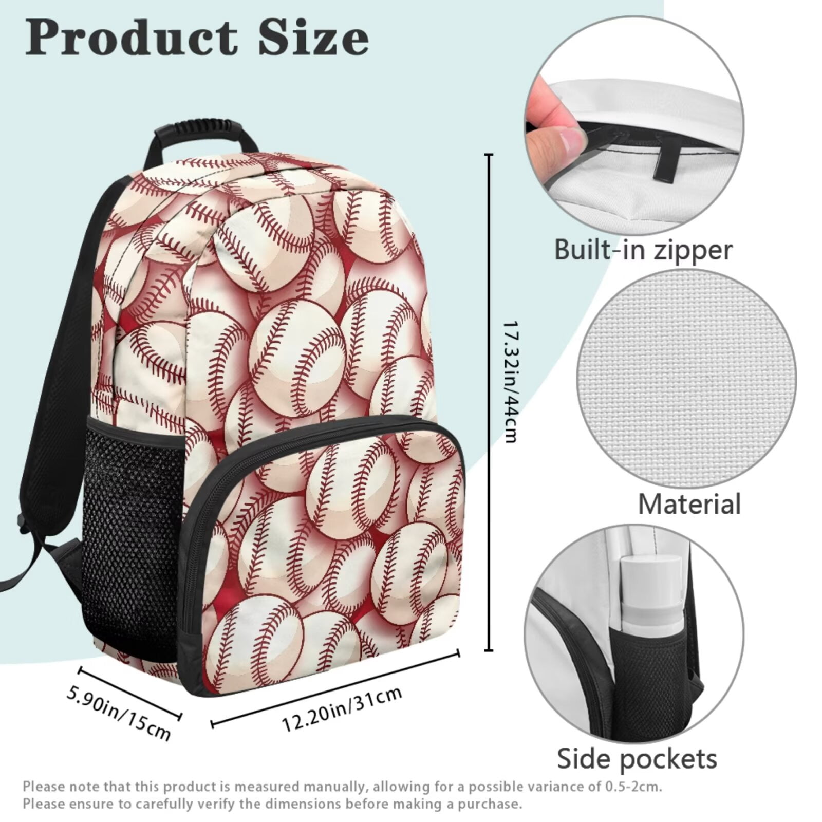 Pzuqiu Baseball Print Backpacks for School Boys 4 pcs with Lunch Bag Pencil Bag 2pcs Bookmark Set for Kids Large Travel Schoolbag for Boys 8-12 Camping Rucksack for Kids