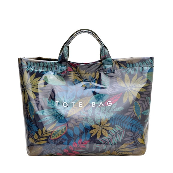 Dadiaei PVC Tote Bag for Women Letters Print Waterproof Plastic Handbag Shopping Gift Beach Tote Large Capacity Hook Loop Closure