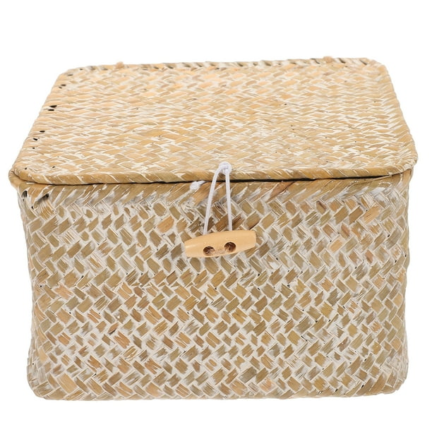 Cestas de almacenamiento decorativas de bambú tejidas, pequeñas cajas de almacenamiento con tapa, caja de almacenamiento cuadrada para el hogar