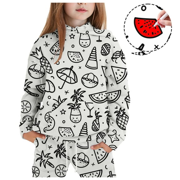 YuYuBao Toddler Girls Color Outfits Kids With Markers Sets Kids Girls DIY Long Sleeve Hoodies Long Pants Sets