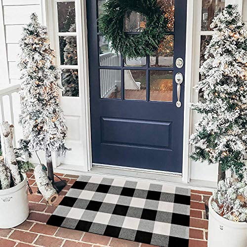 EARTHALL Buffalo Plaid Rug Black and White Rug 2'x3' Cotton HandWoven