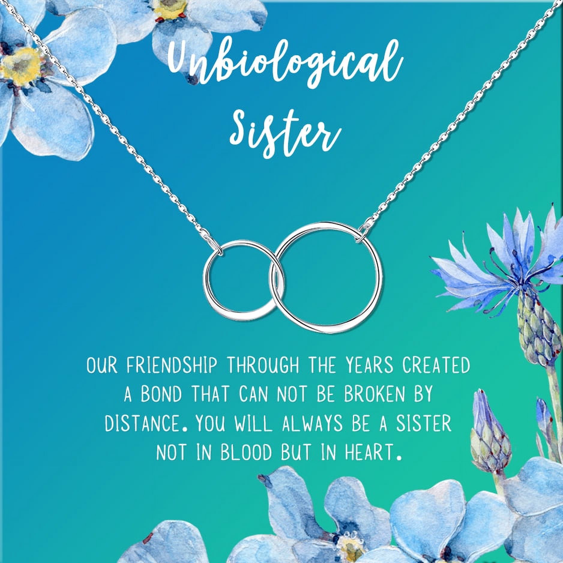Anavia Unbiological Sister Gift Jewelry, Soul Sister Card Necklace, Sister Best Friend Gift, Big Little Sorority Card Gift-[Silver Infinity Double Ring, Bright Blue Gift Card]