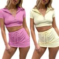 thumbnail image 4 of Txlixc Traje de verano de 2 piezas para mujeres con cremallera de cuello V de color sólido Txlixc moda, 4 of 4