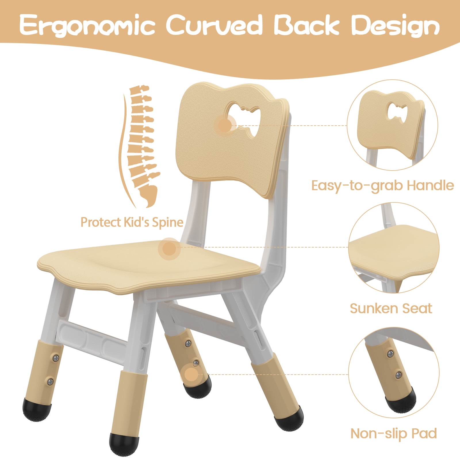 Adjustable Kids Chair 2 Pack, 3 Level Height Adjustable Anti-Slip Plastic Toddler Chair for Boys Girls Children Age 2-8, Suitable for Indoor or Outdoor Home School Daycare Nursery Use