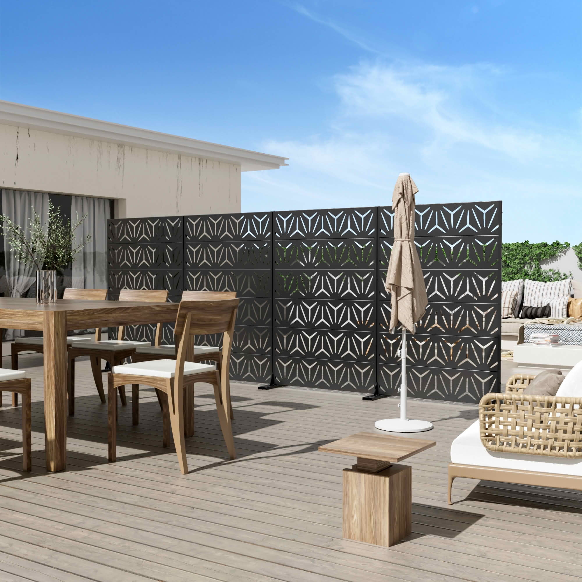MAYEERTY 72x47x16 Inch Black Galvanized Steel Privacy Screen, 6 Piece Set for Outdoor Garden