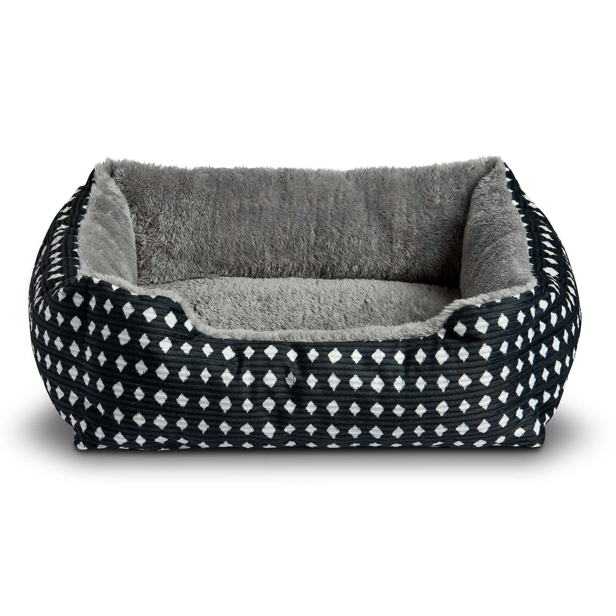 Vibrant Life Small Cuddler Pet Bed, Black and White Diamonds, 19" x 15"
