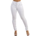 thumbnail image 4 of Moda Xpress Women's Juniors Stretchy Butt Lifting Mid Rise White Skinny Jeans 10319A, 4 of 6