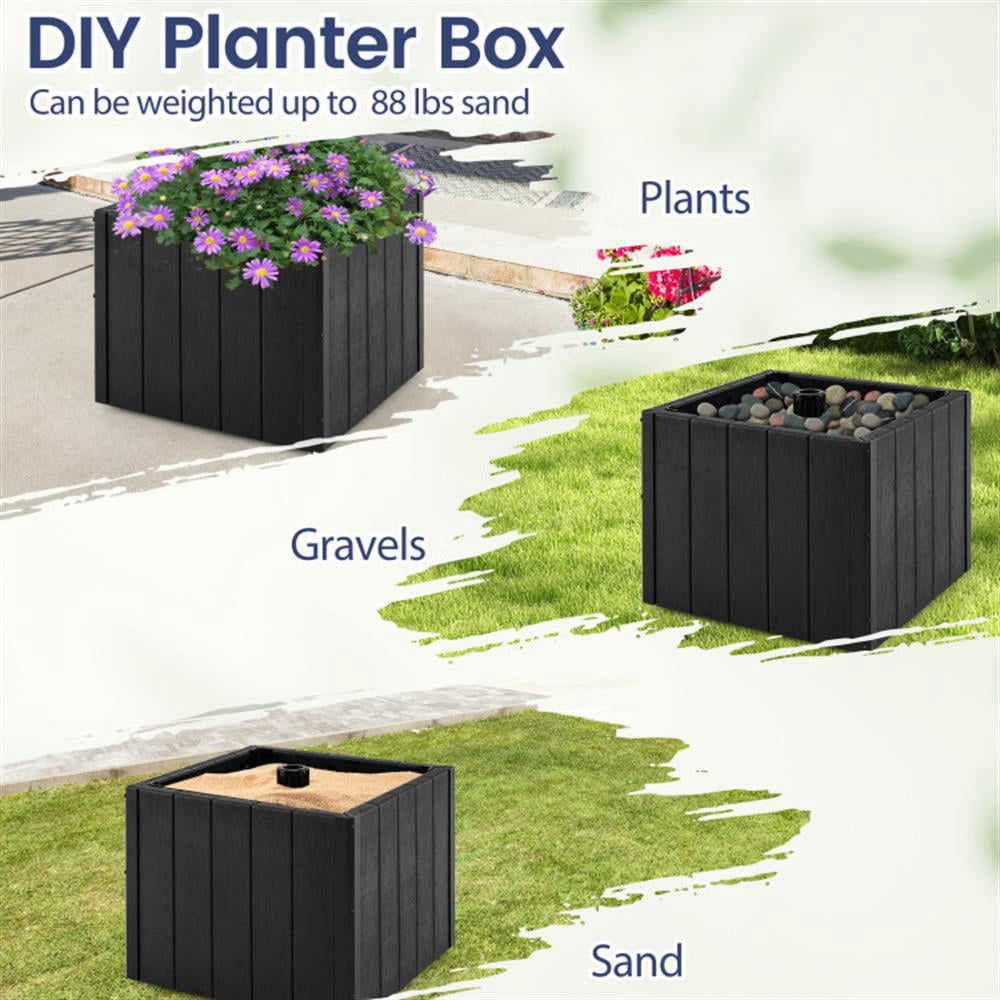 Spaco 2-in-1 Outdoor Umbrella Base Planter Patio Umbrella Stand with Flower Box, Outdoor Umbrella Stand, Patio Umbrella Stands & Bases, Deck Umbrella Stand-Black