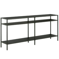Evelyn&Zoe Sivil 64" Wide Rectangular Console Table with Metal Shelves, Blackened Bronze