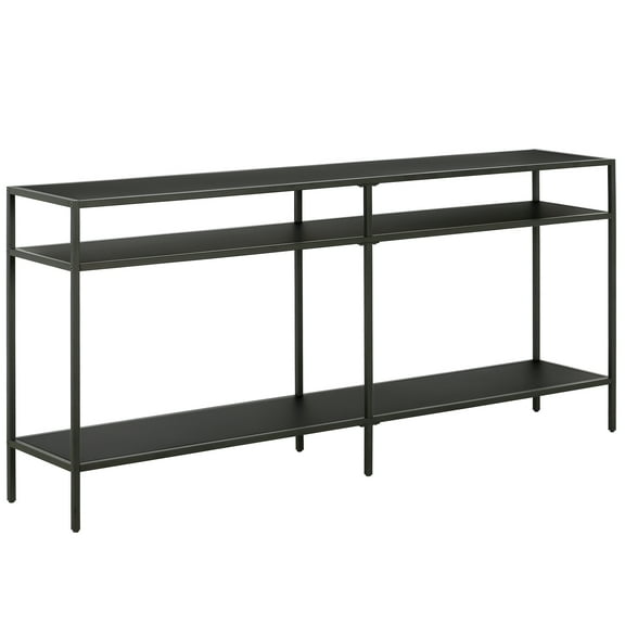 Evelyn&Zoe Sivil 64" Wide Rectangular Console Table with Metal Shelves, Blackened Bronze