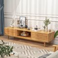 thumbnail image 2 of Costway 63" Bamboo TV Stand with 3 Storage Cubes Sliding Doors Mid Century Storage Cabinet, 2 of 10