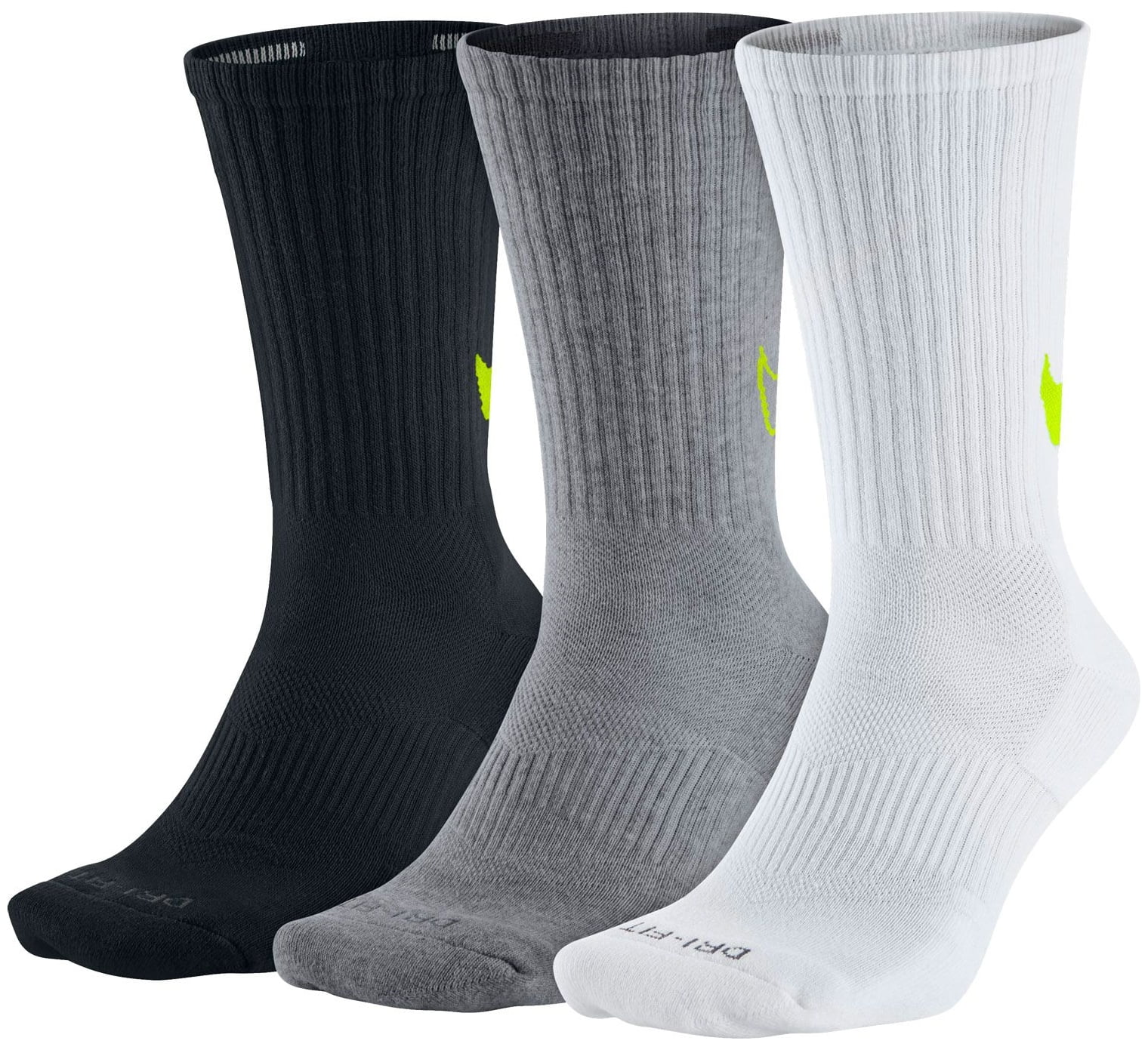 Nike Nike DriFIT Cotton Swoosh HBR Crew Socks 3 Pack Black/Volt L