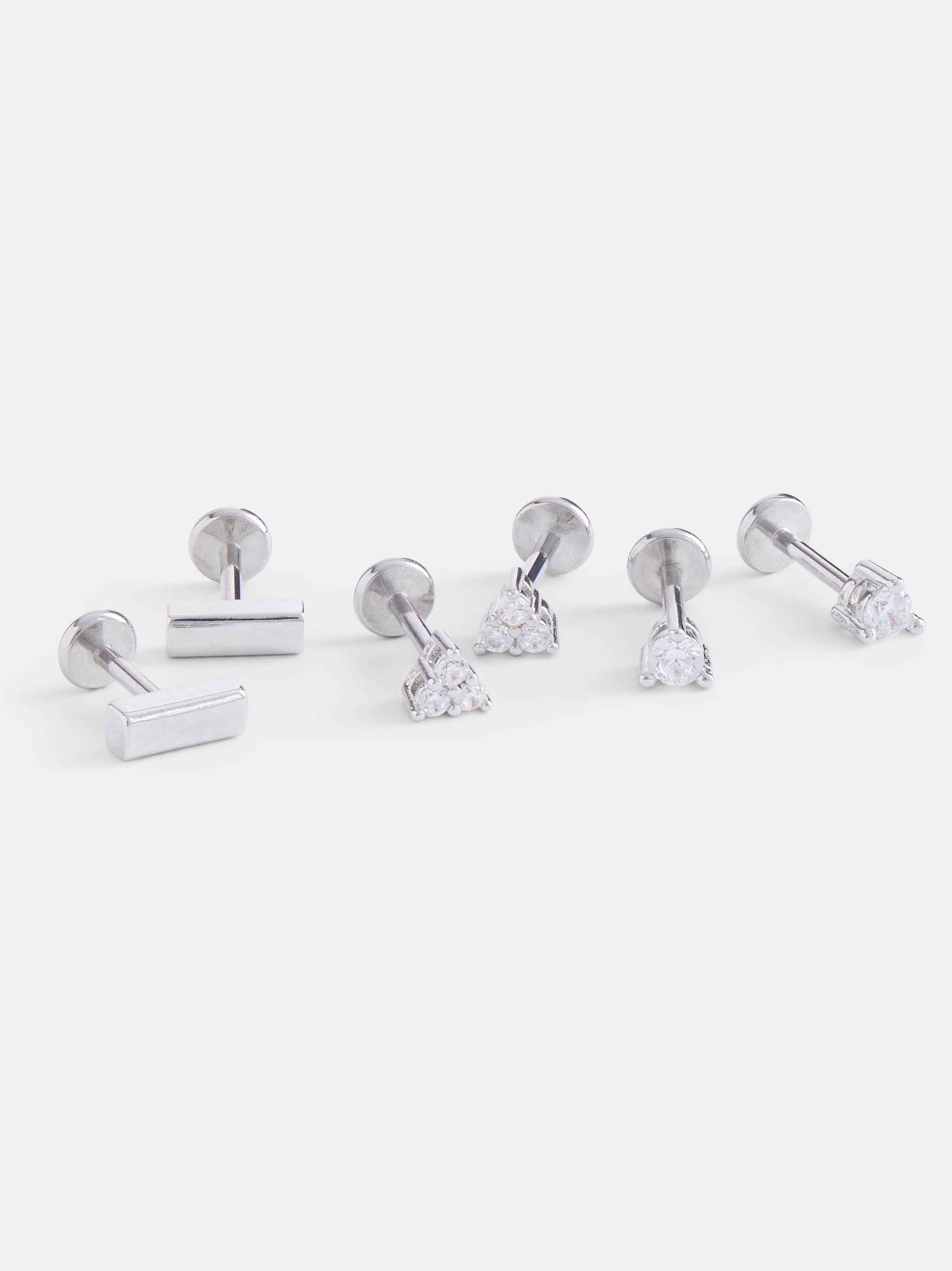 Free Assembly Women's Demi Fine Silver Plated Cubic Zirconia Earring Set, 3-Pairs