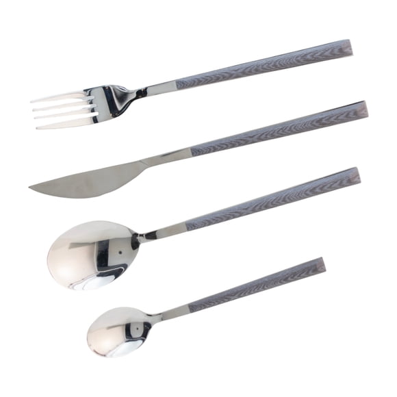 Juego de Cubiertos Gris Top Choice 16 Piezas Tipo Madera, Mango Ergonómico, Acero Inoxidable, Incluye Cuchillos, Tenedores y Cucharas, Apto Lavavajillas