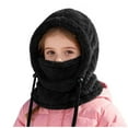 thumbnail image 2 of PInxai Kids Hats Winter Warm Thick Double-Layer Pullover Scarf Hat Fleece Lined Solid Color Windproof Outdoor Hats,Black,3-10 Years, 2 of 6