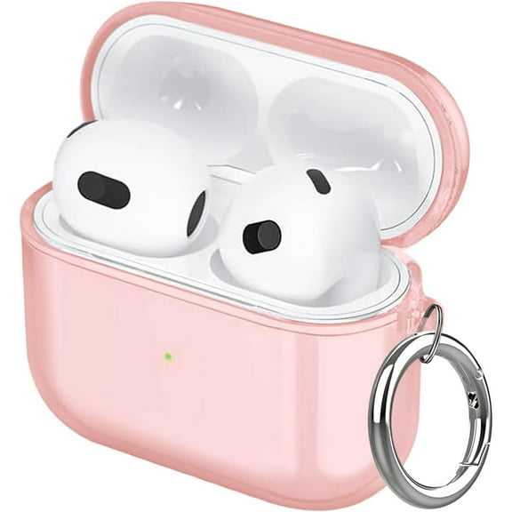 Clear Case for Airpods 4, Full Protective Cover, Soft Transparent Shockproof TPU Case with Keychain - Pink