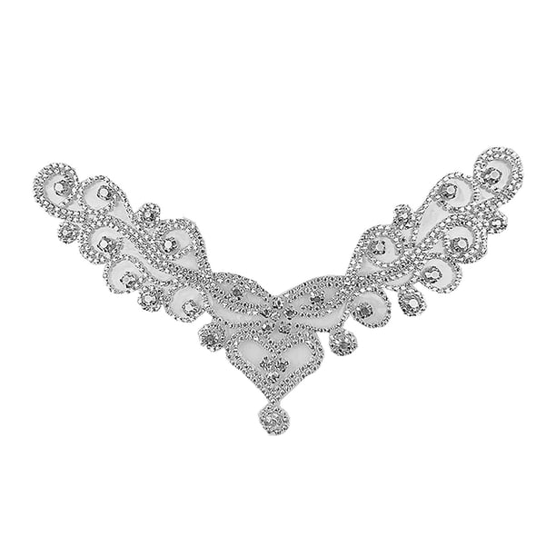 Aplique de cuello y escote hecho a mano para decoración floral de camisas, con diamantes de imitación. A