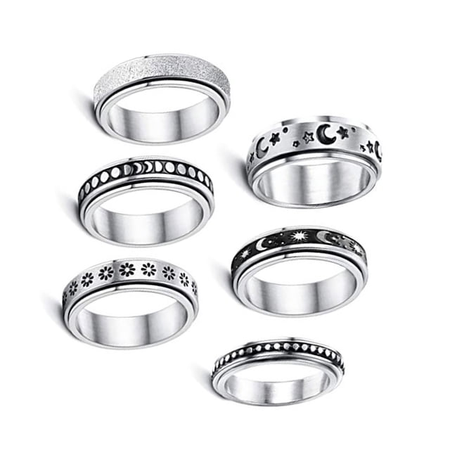 De Anillos De Acero Inoxidable Para Hombres Y Mujeres, Anillos Anchos Vintage, Anillo De Amistad De Compromiso, Anillos Con Anillos De Cadena, Anillos Giratorios 6 Uds Speravity AP007349-02