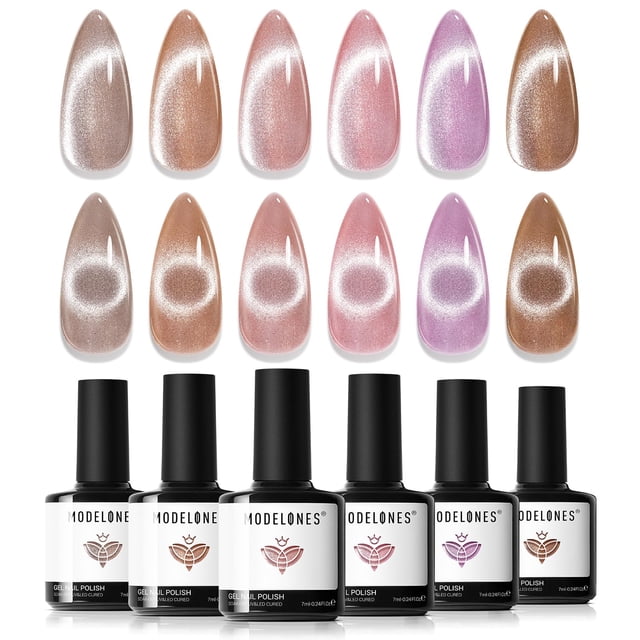 Set de esmaltes de uñas Modelones Cat Eye Gel, 6 colores, 7 ml, con imán