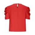 thumbnail image 4 of WAIIMAK Summer Womens Tops Solid Color Round Neck Blouse Pleated Puff Short Sleeve Tops, 4 of 6