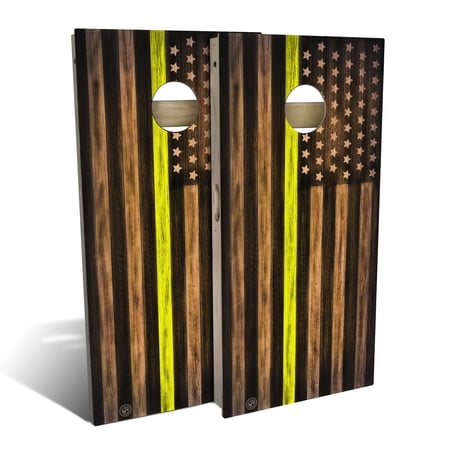 Skip's Garage Charred Dispatcher Yellow Line Solid Wood Cornhole Board Set