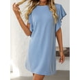 thumbnail image 6 of Yesfashion Women's Mid-Length Dress Twist Stripes Ruffled Short Sleeves Round Neck Dress, 6 of 9