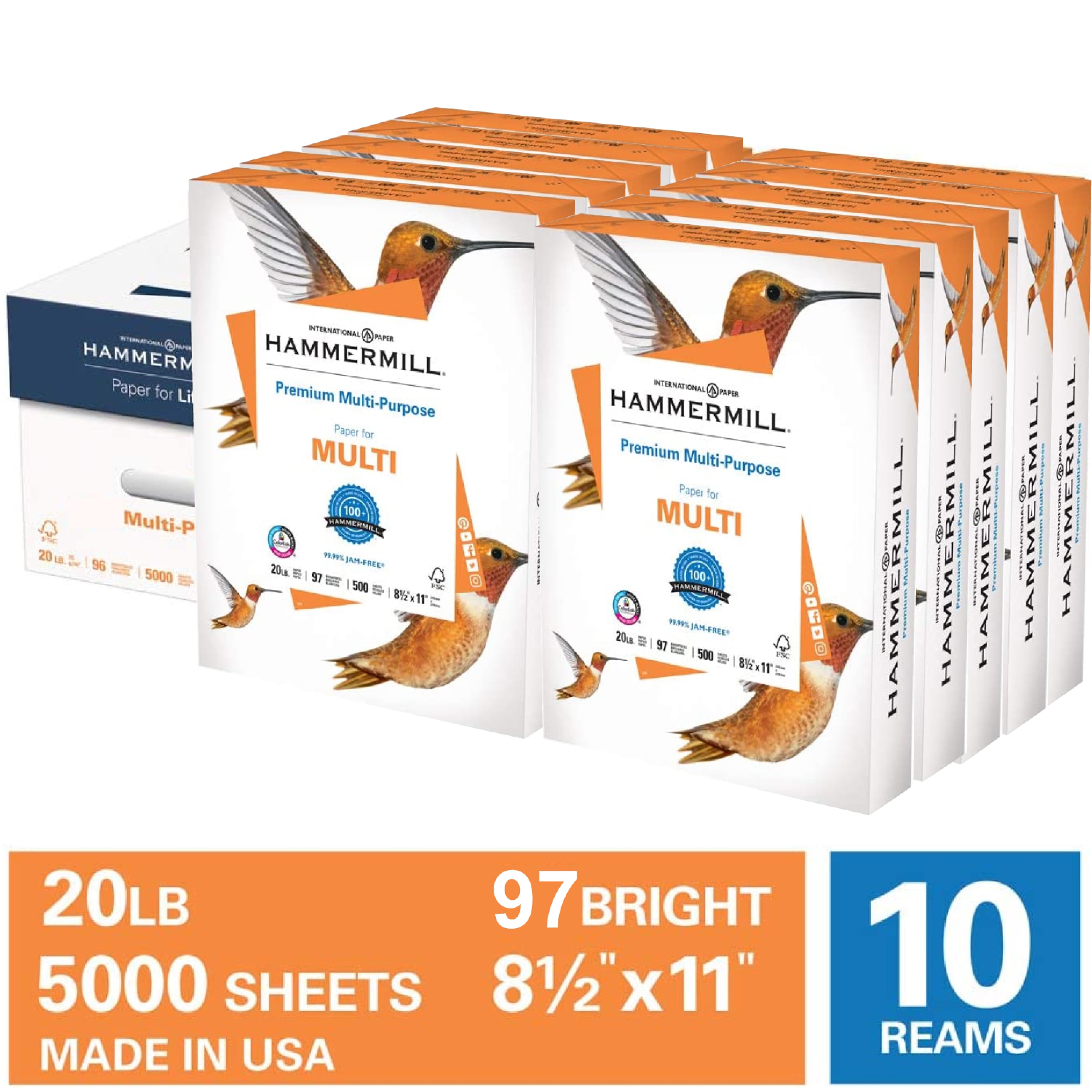 Hammermill Printer Paper, 20lb Premium Multipurpose Copy Paper 8.5x11