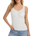 thumbnail image 6 of Women's V Neck Bodysuit with Built In Bra, Seamless Support Tank Top, Strapless Sleeveless Cami with Removable Pads for Everyday Wear, Backless Dress and Summer Outfits-Beige, 6 of 7