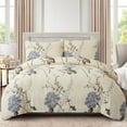 thumbnail image 4 of Literie toutes saisons Marina Decoration, housse de couette ultra douce et soyeuse, en rayonne de bambou richement imprimée, avec taies d'oreiller, motif floral chrysanthème bleu, 4 of 7
