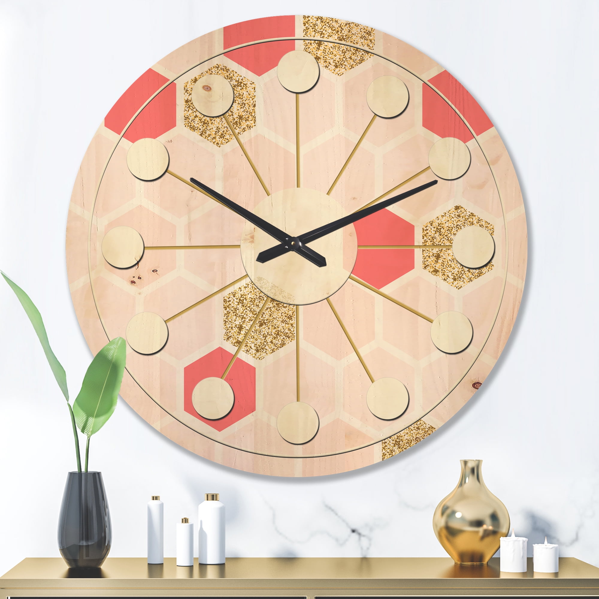 Designart 'Gold Chic Retro Design I' Mid-Century Modern Wood Wall Clock