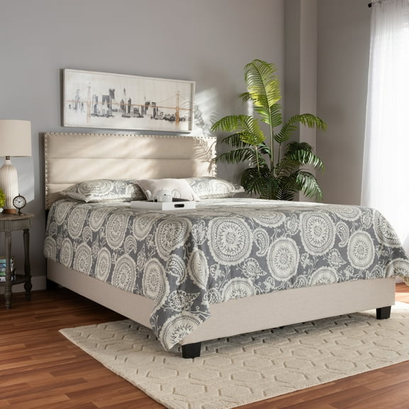 Baxton Studio Ansa Modern and Contemporary Beige Fabric Upholstered Queen Size Bed