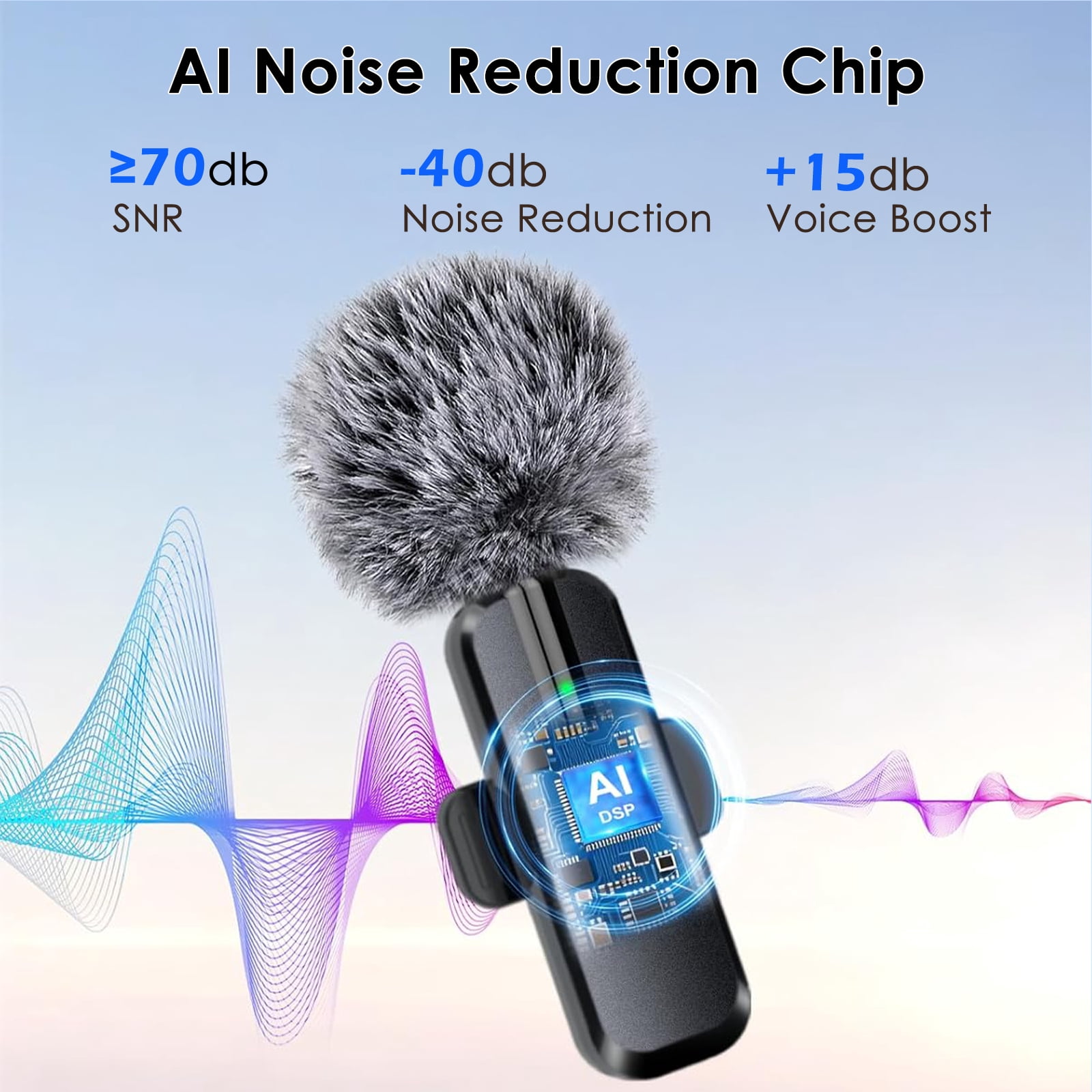 Wireless 2 Pack Clip-on Mini Microphone Compatible with iPhone iPad Android for Video Recording Tiktok Youtube Vlog Podcast, Black