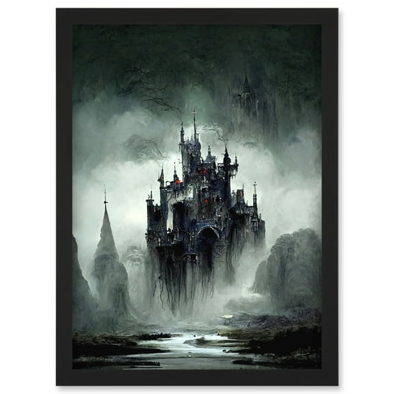Dark Gothic Castle Fantasy Landscape Artwork Framed Wall Art Print A4