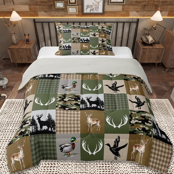 Erosebridal Mallard Duck Twin Comforter Sets,Jungle Animals Deer Bedding Set For Boys Kids, Reversible 2pcs