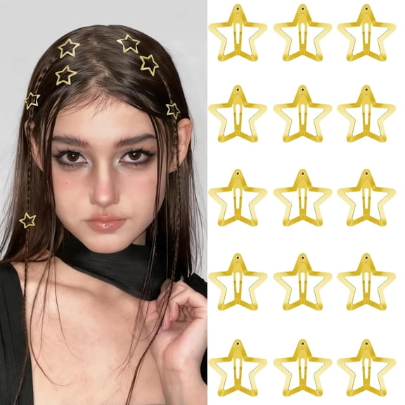 BZCOE Star Hair Clips 2000S Y2K Gold Star Hair Accessories Snap Hair Barrettes Non Slip Metal Hair Clips for Girls Women -15Pcs 1.18"Gold Hair Clips