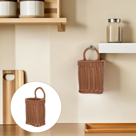 Milisten Rustic Imitation Wicker Basket Wall Mounted Organizer for Kitchen and Bathroom