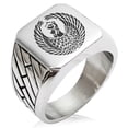 thumbnail image 1 of Stainless Steel Hatano Samurai Crest Geometric Pattern Biker Style Polished Ring, 1 of 1