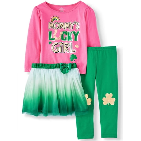 Garanimals St. Patrick's Day Long Sleeve T-Shirt, Leggings, & Tutu, 3pc Outfit Set (Toddler Girls)