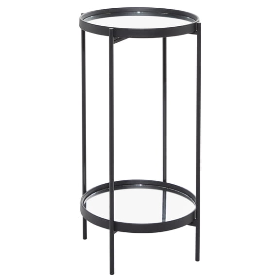 DecMode 15" x 28" Black Metal 2 Level Accent Table with Mirrored Glass Top, 1-Piece