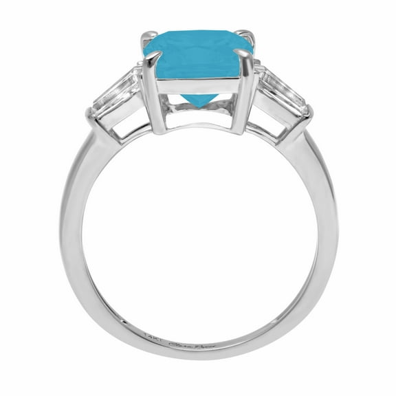 3 ct Cushion Cut Simulated Turquoise Three-Stone Engagement Ring for Women in 18K White Gold