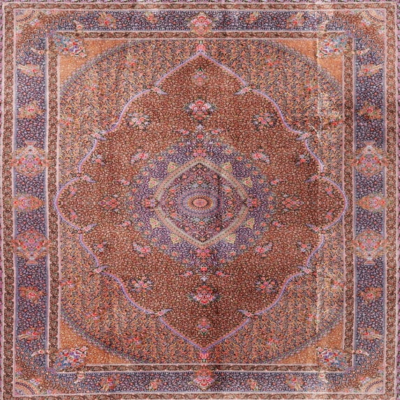 Ahgly Company Indoor Square Traditional Brown Red Medallion Area Rugs, 5' Square