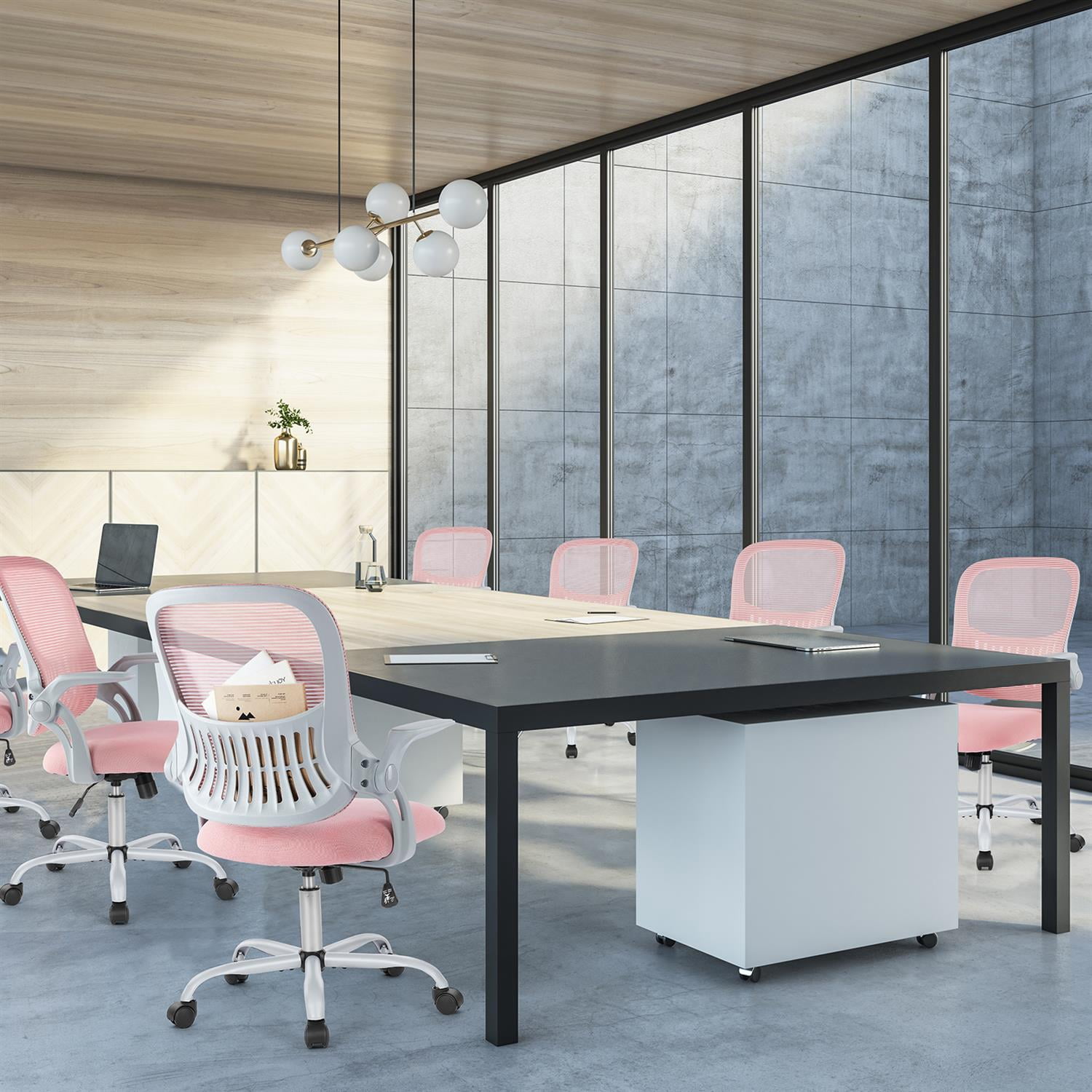 Demi Bonn Tall Office Chair, Foot Ring, Easy Assembly, Ergonomic, Pink