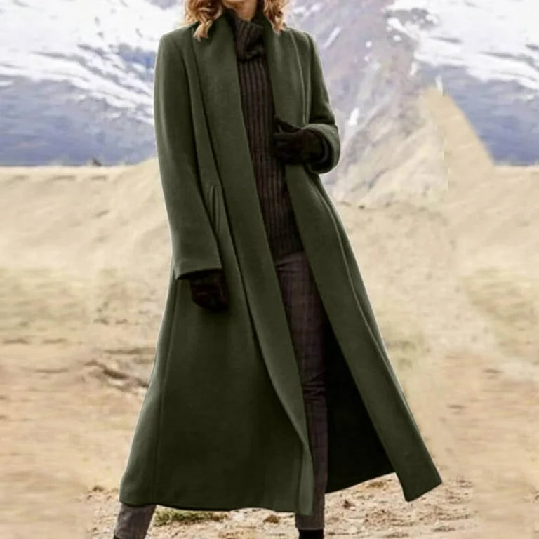 Women's Long Wool Blend Overcoat Elegant Full-Length Winter Trench