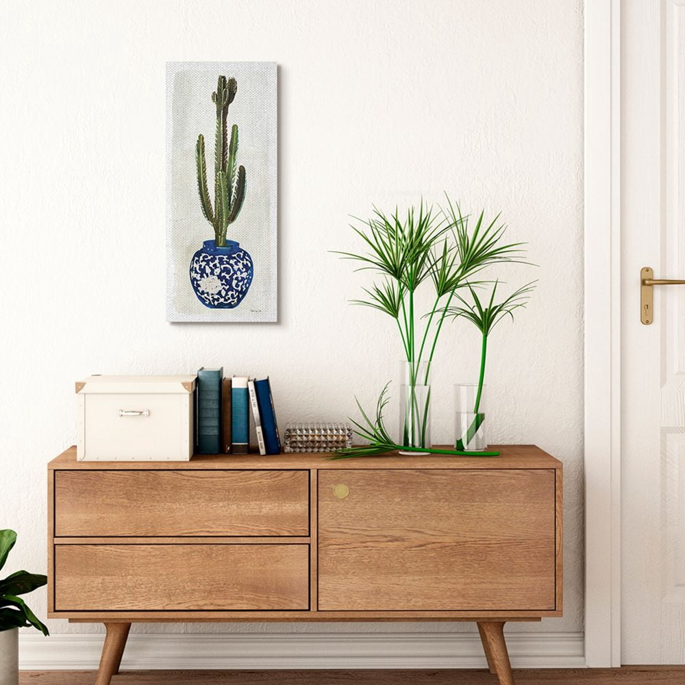 Stupell Industries Cactus in Blue Ornate Vase Succulent Still Life Canvas Wall Art Design by Stellar Design Studio, 13" x 30"
