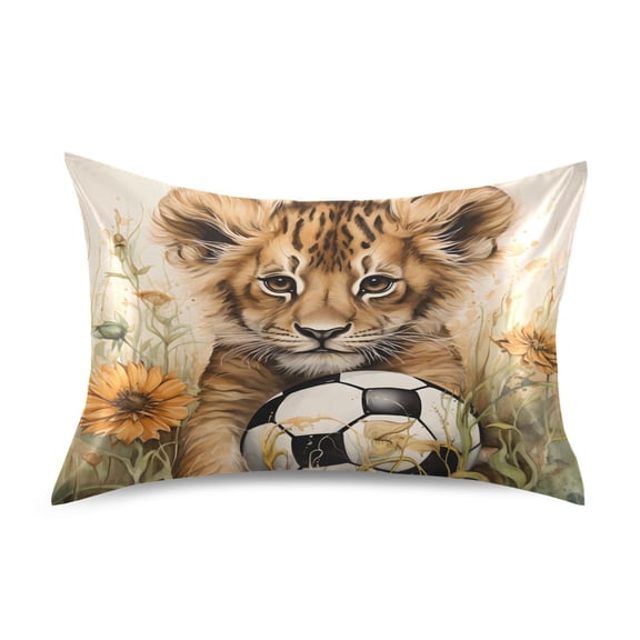 JSTEL Cute Lion Baby Satin Pillowcase Standard Size Pillow Cases Envelope Closure Bed Pillow Cover, 20 x 26 inch