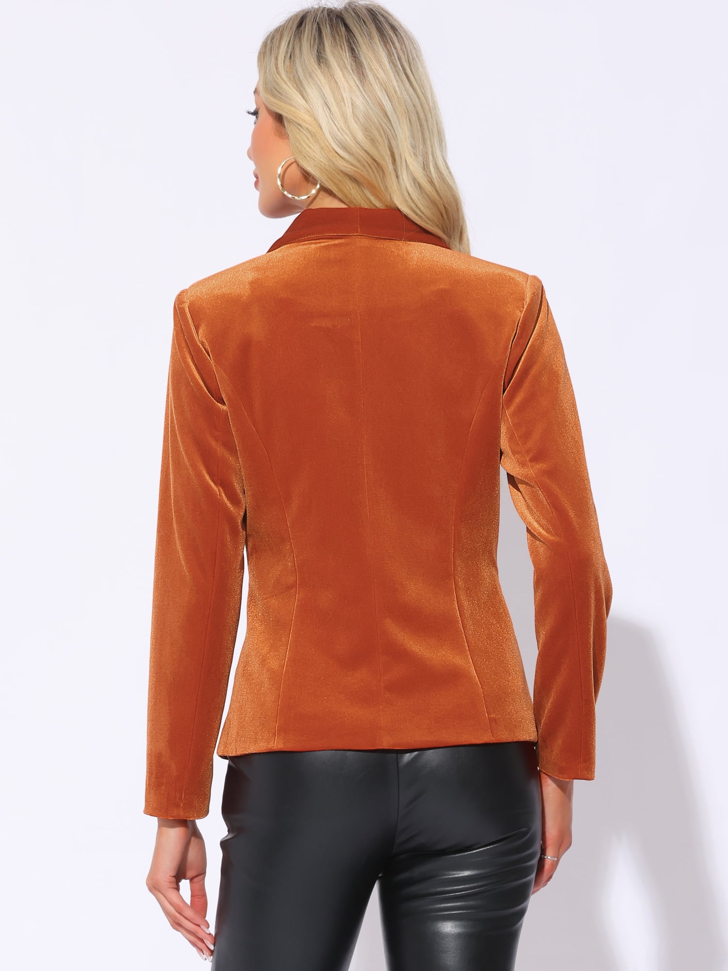 DARING DIVA Women's Velvet Office Coat Solid Shawl Collar Blazer XS Orange