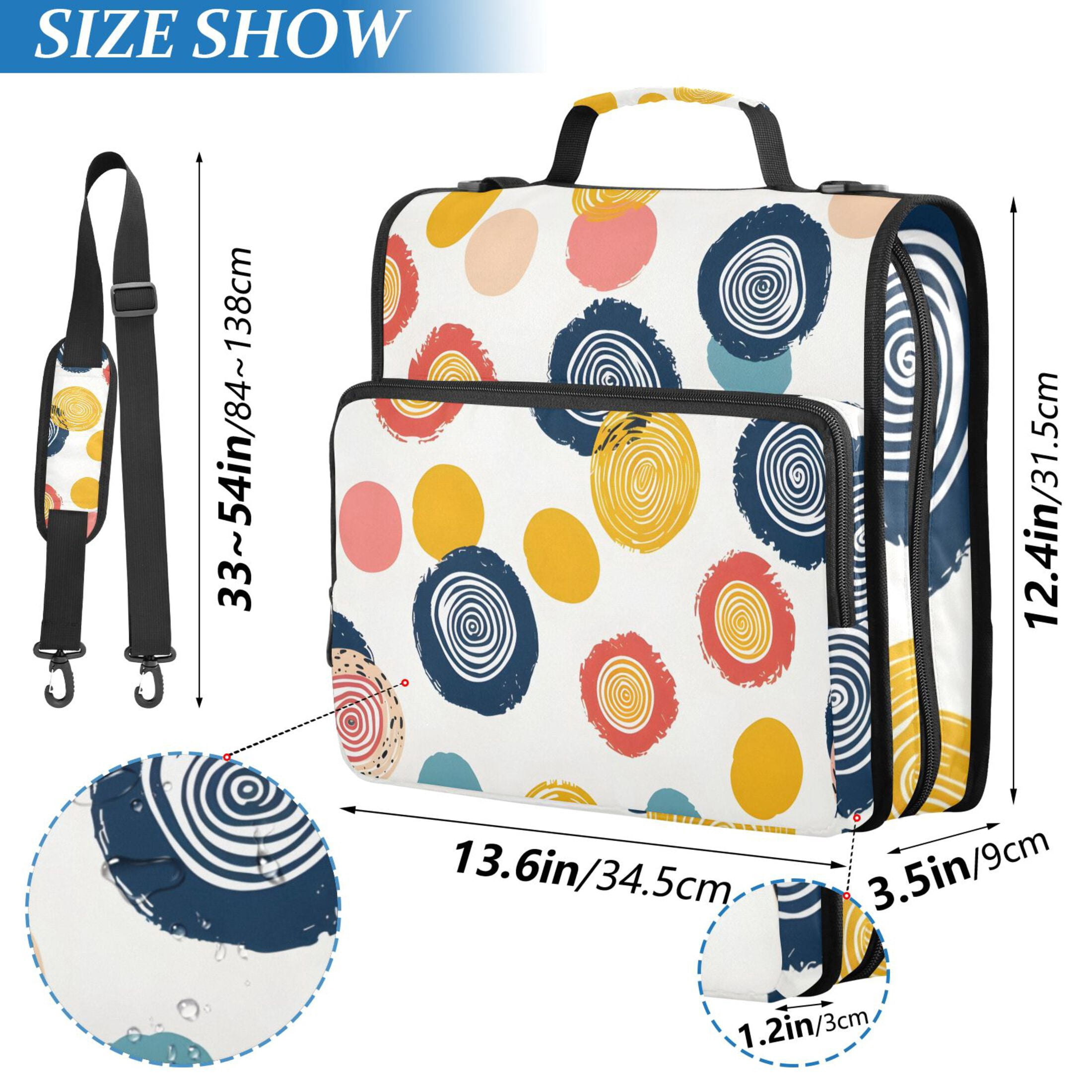 3 Ring Zipper Binder with Shoulder Strap Waterproof Trapper Keeper 2 Inch D-Ring 500 Sheets Capacity Abstract Circle and Dots